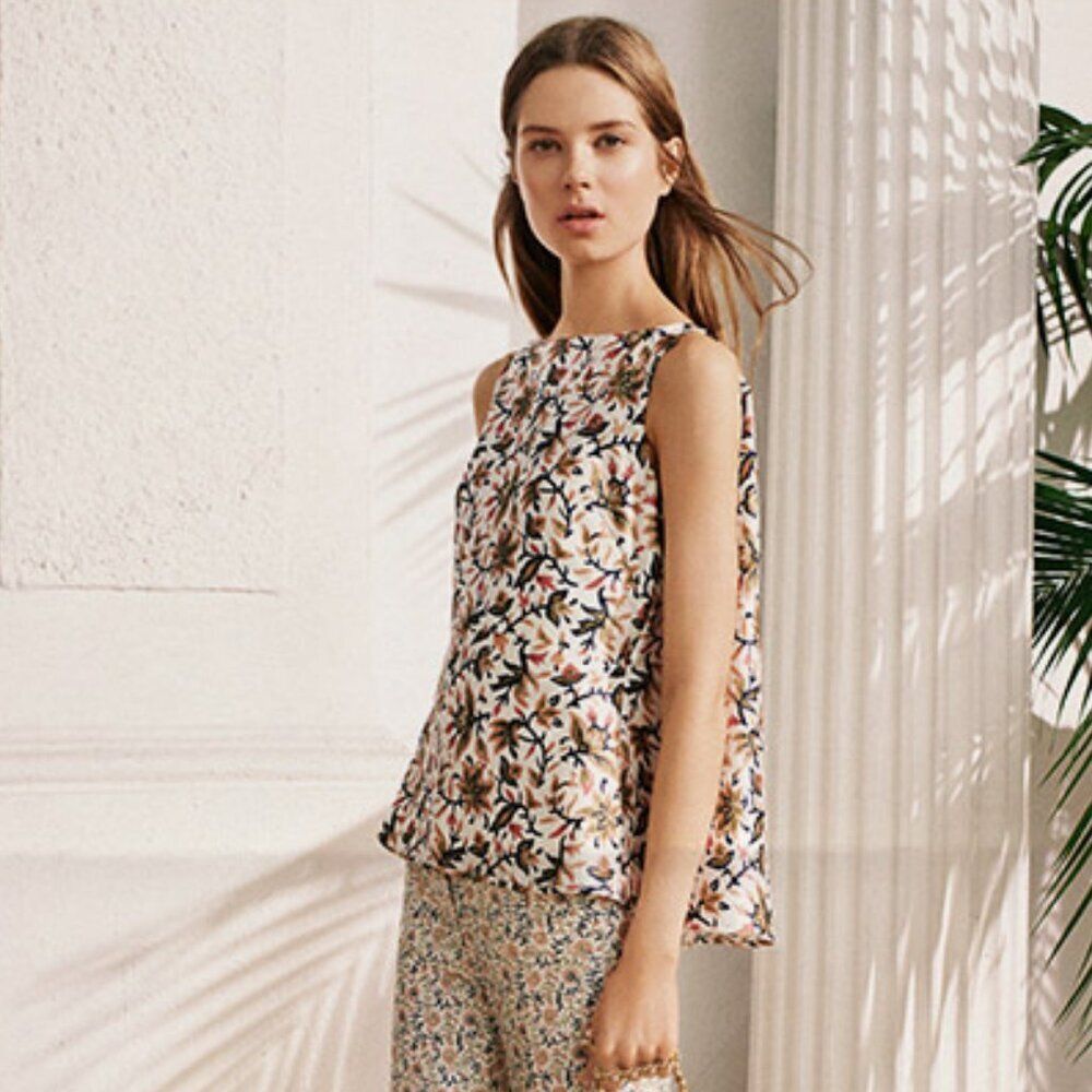 Tory Burch Evelyn Silk Printed Sleeveless Blouse